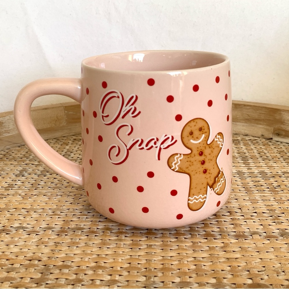 Coco + Lola Christmas Gingerbread Oh Snap Pink Polka Dot Mug